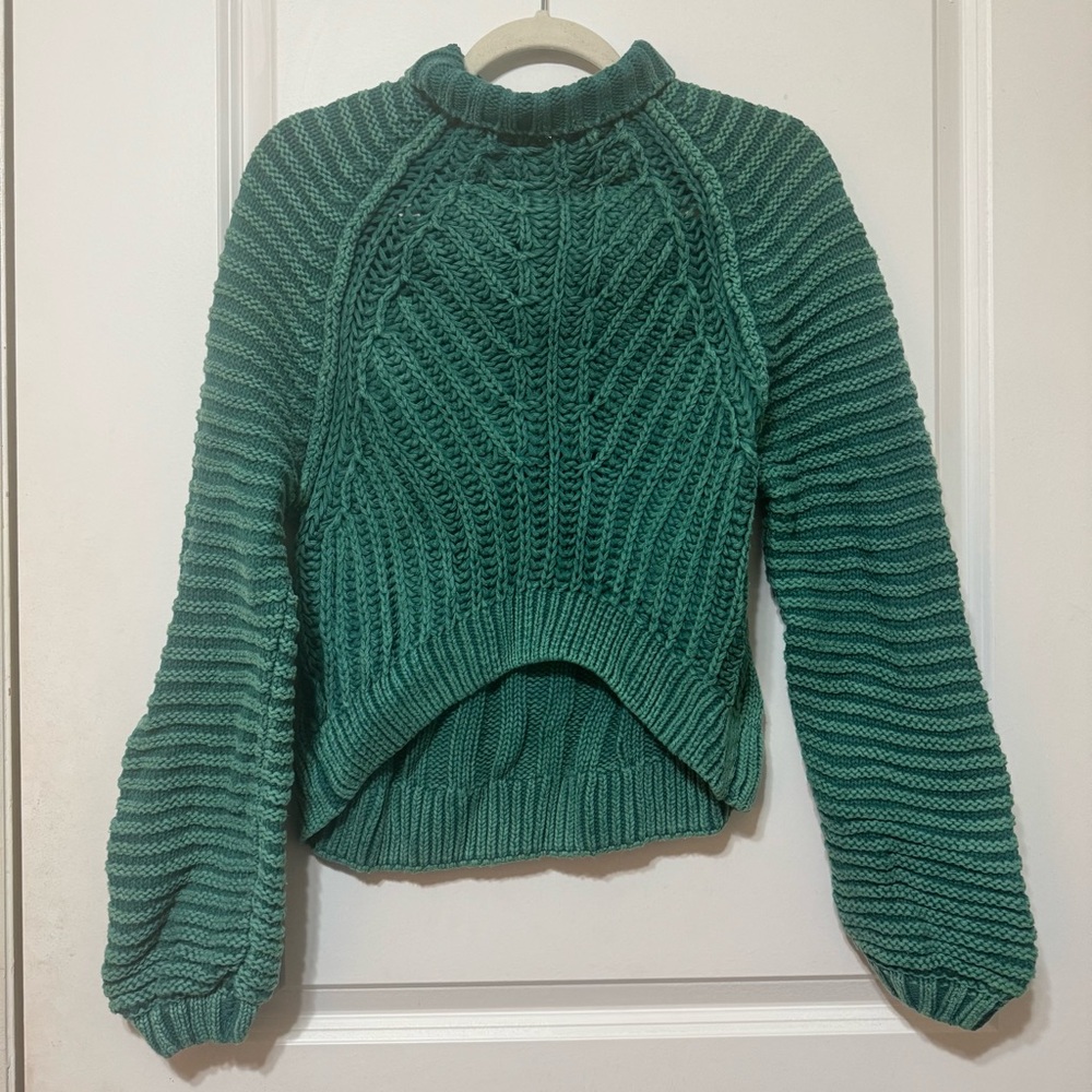 Free People Emerald Green Cable Knit Chunky Sweater Small - Picture 2 of 5